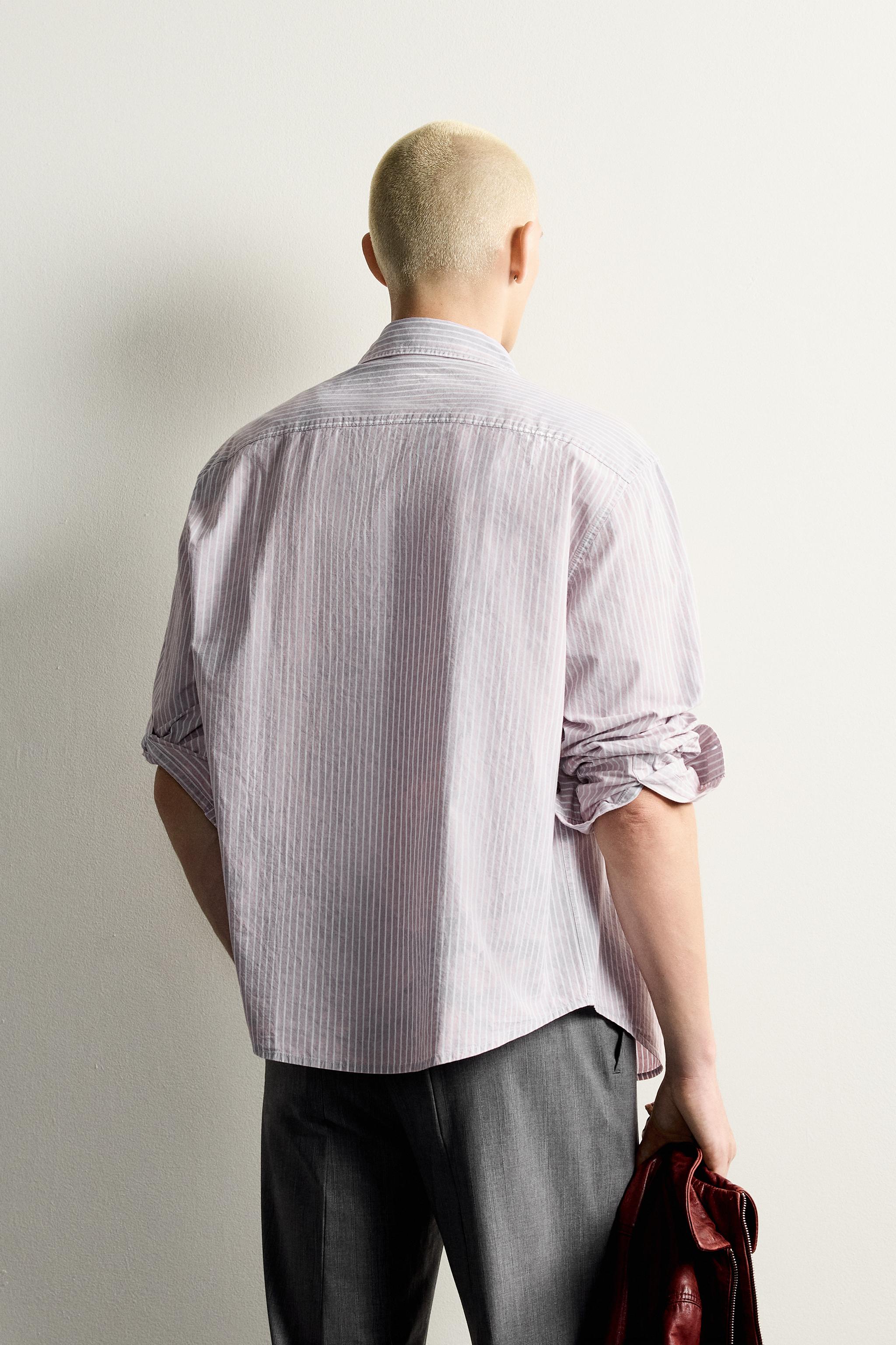 CHEMISE COUPE DÉCONTRACTÉE À RAYURES EFFET DÉLAVÉ ACIDE